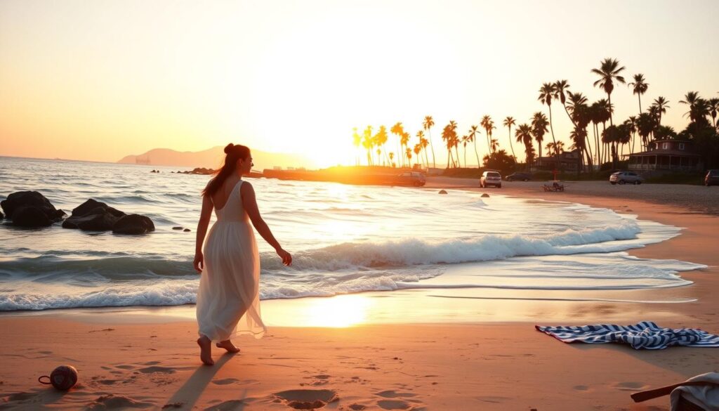 Romantic couples enjoying a California beach getaway